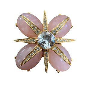 Pink Prong-set Glass Cabochon Stone Rhinestone Vintage Star Brooch Barbiecore Pi